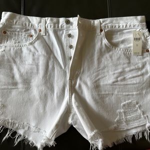 Citizens of Humanity Annabelle Long bright white denim shorts from Anthro.